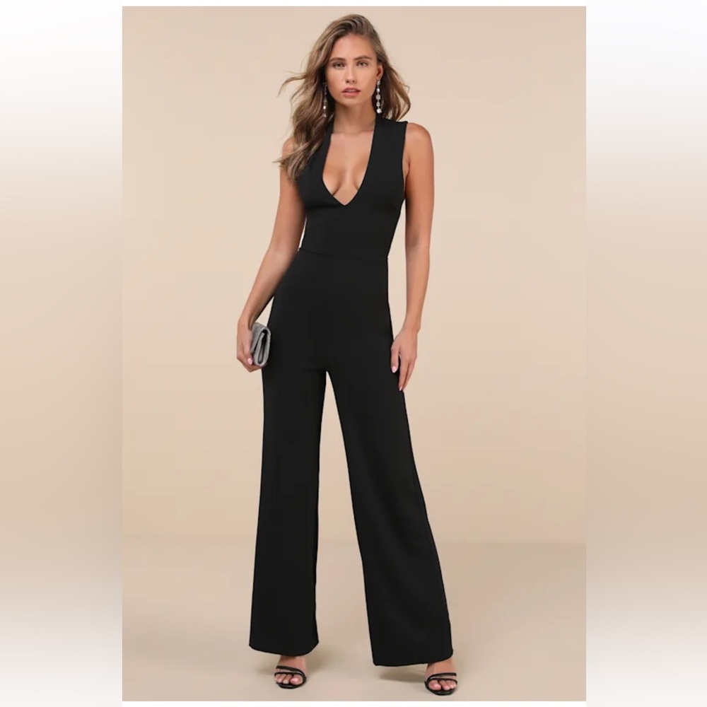 Lulu's Elegant Black Crisscross Backless Jumpsuit